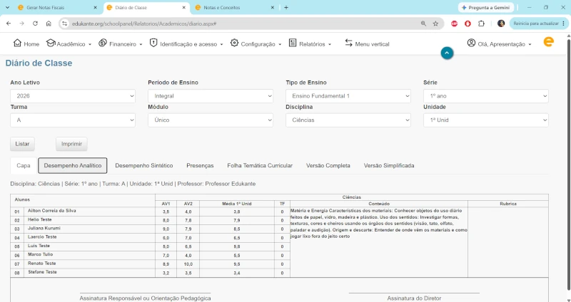 Diário de Classe. Software edukante