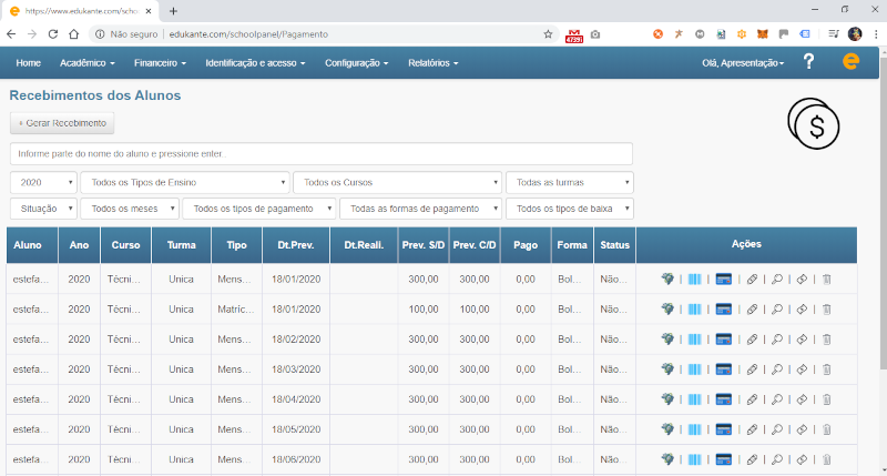 Software Web Controle Financeiro de Matrículas e Mensalidades