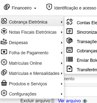 Gestão de cobranças eletrônicas de mensalidades por boleto bancário, pix e cartão de crédito.