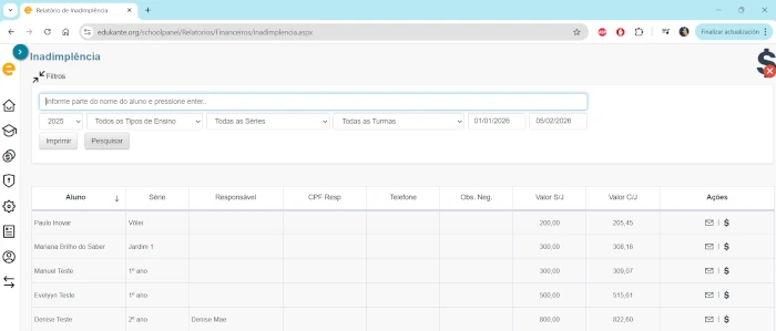 Programa de Gestão Escolar Controle da Inadimplência