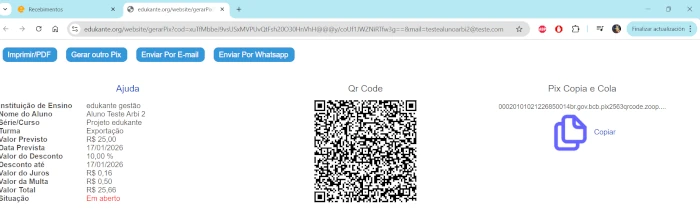 Programa de Gestão Escolar Pagamento Pix