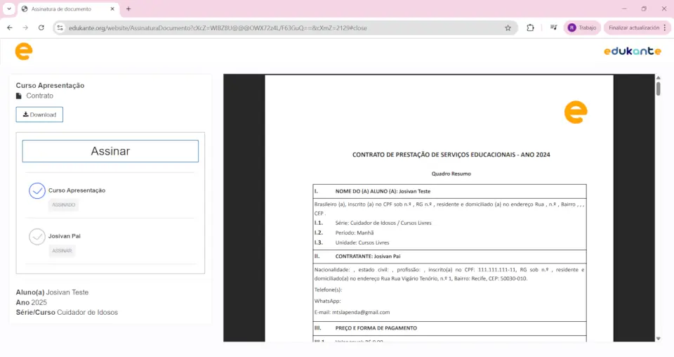 Sistema de Geração de documentos, contratos e certificados usando os
                                    próprios modelos da instituição de ensino - Assinatura Online de Documentos