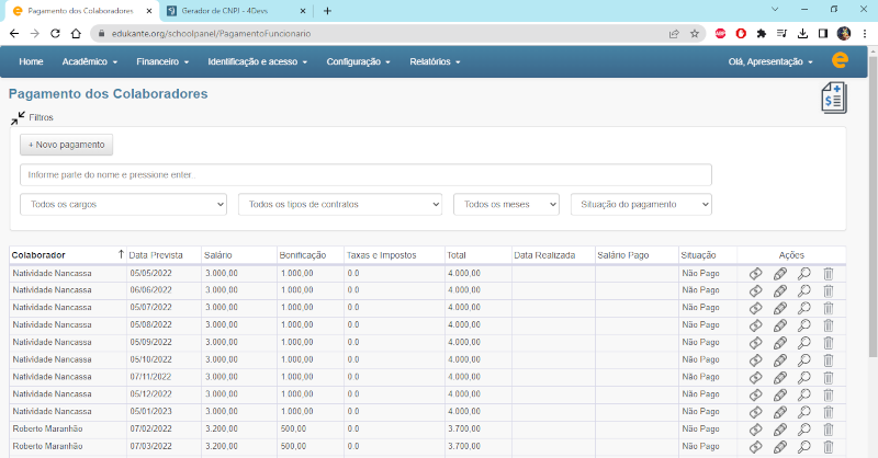 Software de Gestão Escolar Folha de Pagamento