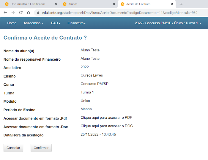 Software Escolar - Assinatura Digital de Contrato