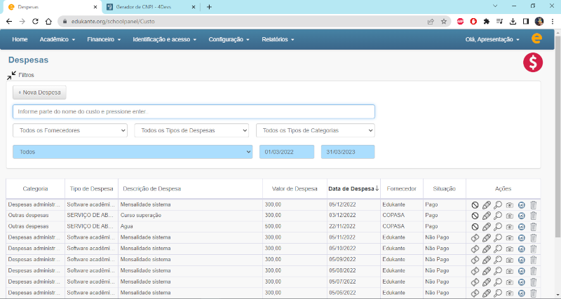 Software de Gestão de Despesas para Escolas e Cursos