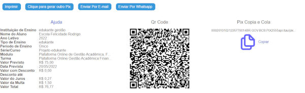Software gestão escolar recebimento por Pix