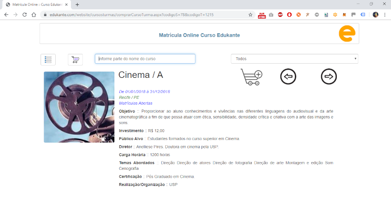 Software para Matrículas Online - Visualizar os Detalhes de um Curso