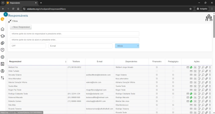 Software de Gestão Escolar Gestão dos Responsáveis dos Alunos