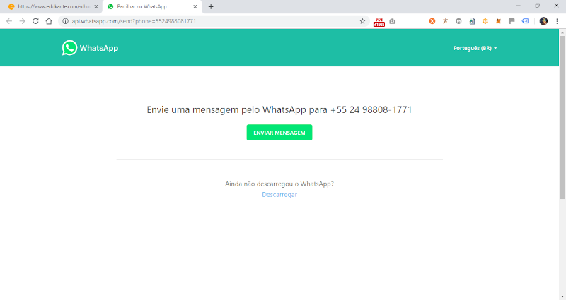 Software Escolar permite envio de mensagens whatsapp para alunos, pais e professores