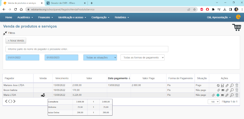 Software Gestão Escolas Cursos Vendas Produtos e Serviços