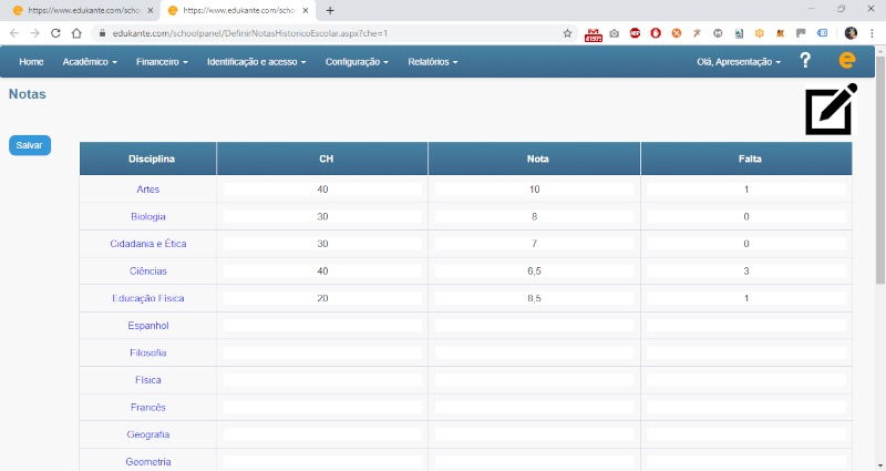 Software Histórico Escolar - Lançamento de Notas Acadêmicas