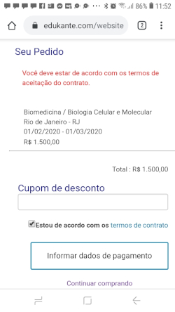 Software para realização de matrículas online. Configurar o contrato de aceitação.