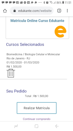 Carro de compras do software de comercio eletrônico de cursos